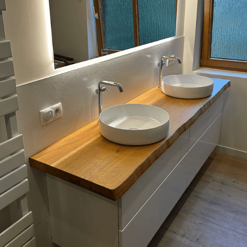 Ademi Heizungsmonteur aus Delmenhorst Klempner (4) Doppelwaschtisch mit Holzplatte und runden Waschbecken von Ademi Sanitär aus Delmenhorst