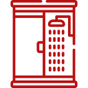 Minimalistische Duschkabine mit Kopfbrause als Symbol für Sanitärinstallation